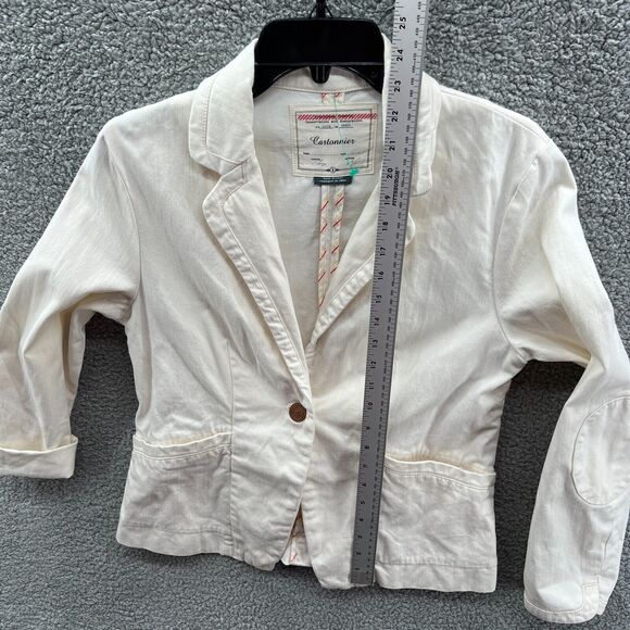Anthropologie Cartonnier Women's Size 8 Denim Kittery Blazer Jacket Elbow Patch - Picture 5 of 12